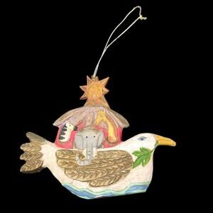 Vintage Noah’s Ark Resin Hanging Ornament Folk Art Style Religious Decor